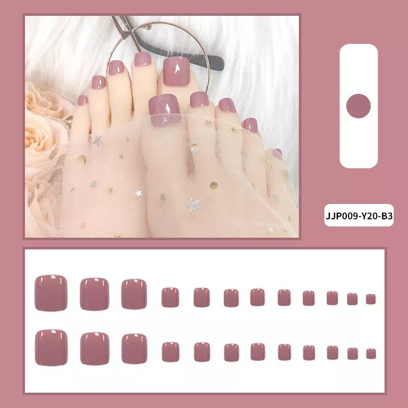 24Pcs Dark Nude Glossy Press On Toe Nails