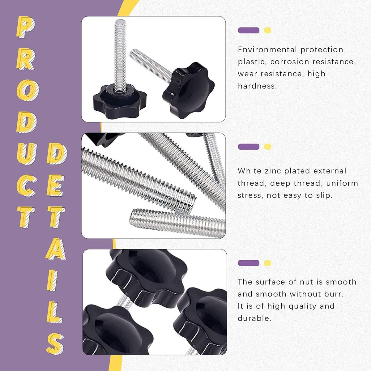 60Pcs M8 x 50 Hex Shaped Male Thread Metal Clamping Hand Sta