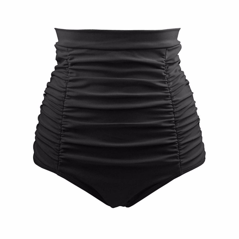 Retro High Waisted Swim Short Black Wine Red Light Blue Women  Summer Beach