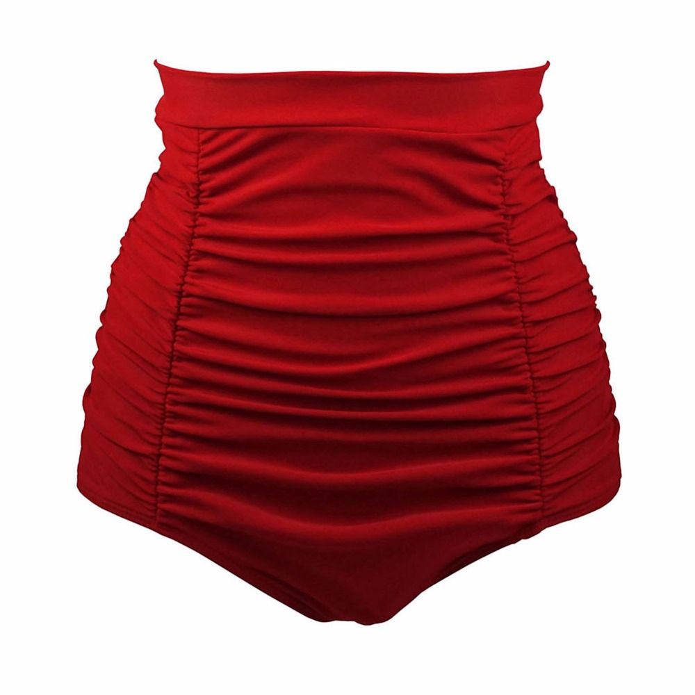 Retro High Waisted Swim Short Black Wine Red Light Blue Women  Summer Beach