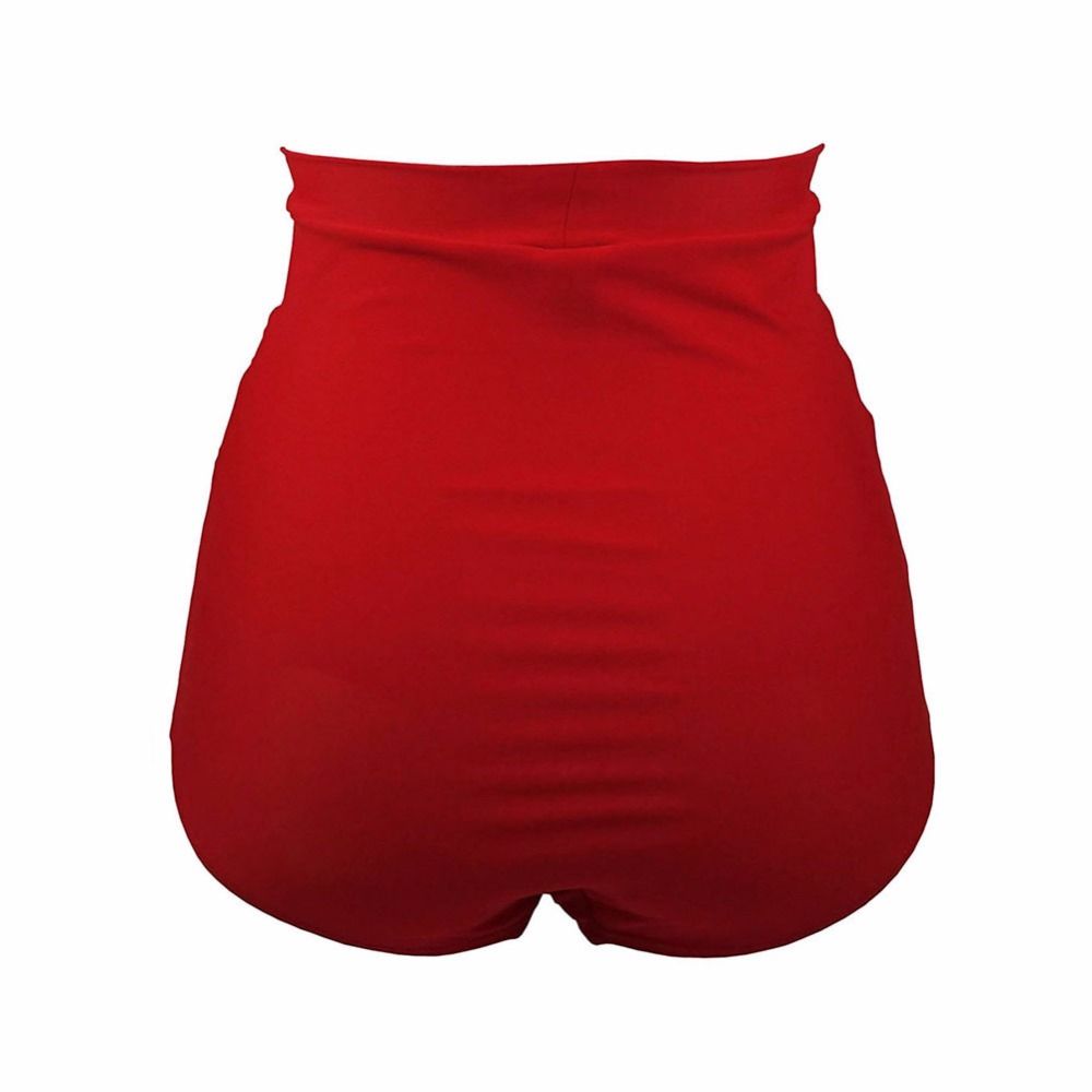 Retro High Waisted Swim Short Black Wine Red Light Blue Women  Summer Beach