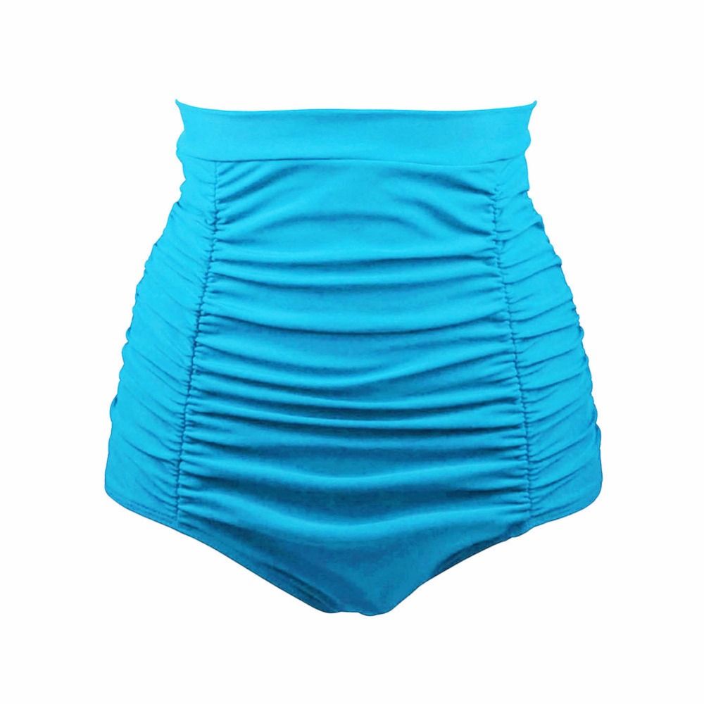 Retro High Waisted Swim Short Black Wine Red Light Blue Women  Summer Beach