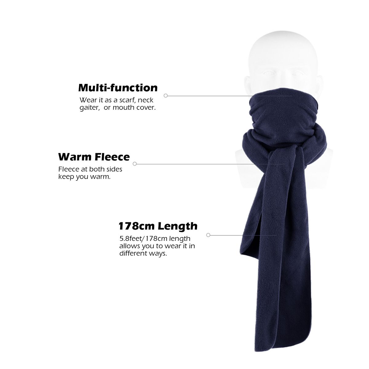Men Women Long Fleece Scarf For Winter Sports Lightweight