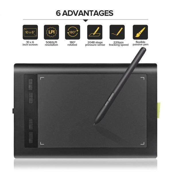 10*6 Inches Acepen AP1060 Graphics Drawing Tablet With Digital Pen Professional Drawing Tablet