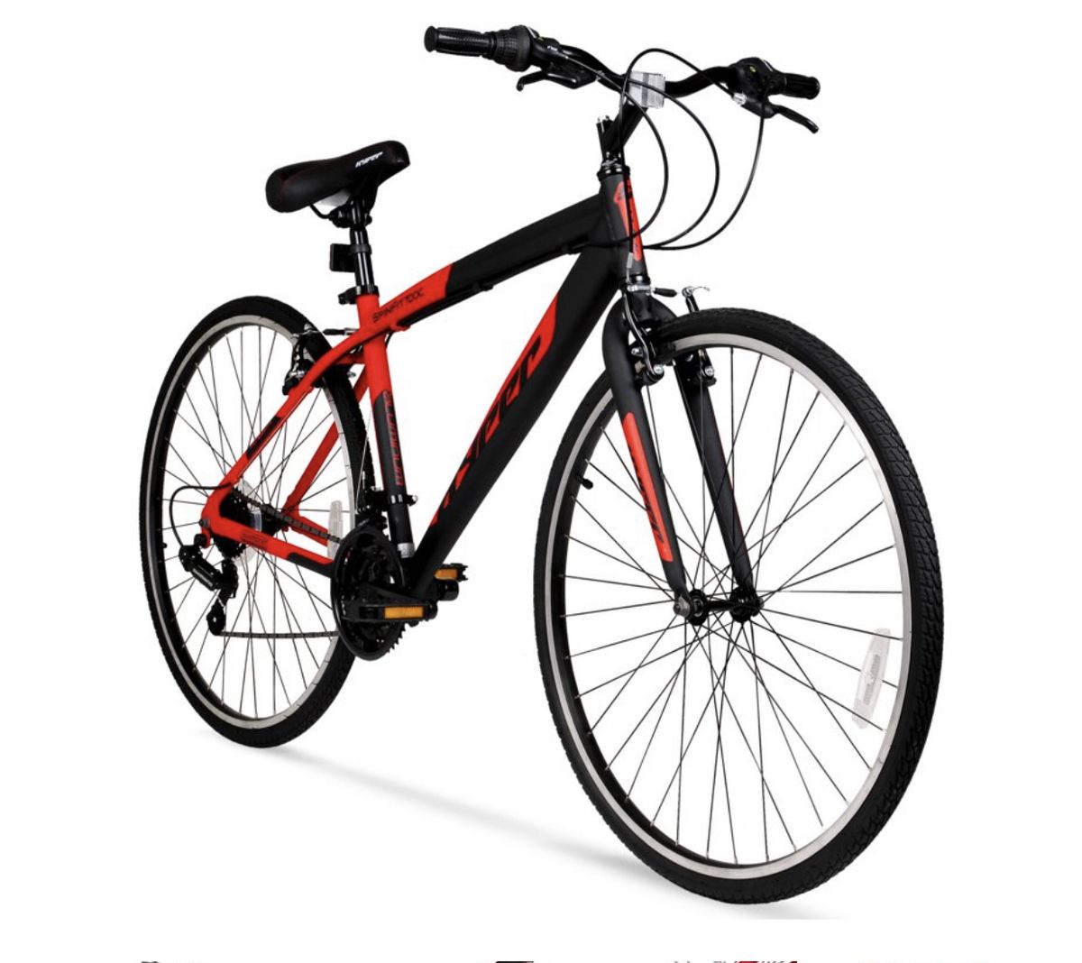 Bicycles 700c Men's SpinFit Hybrid Bike, Black And Red