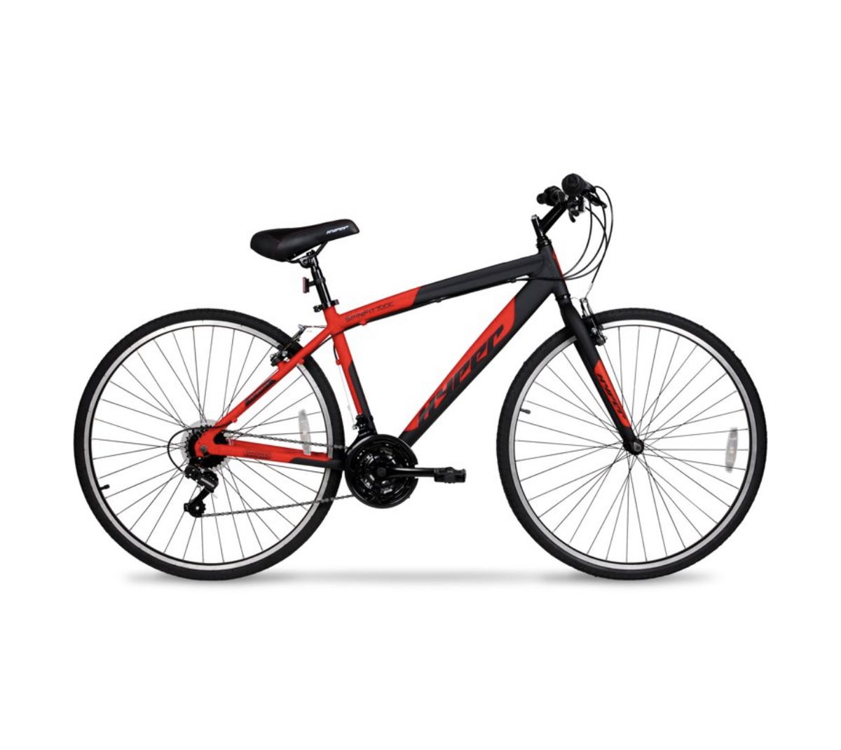 Bicycles 700c Men's SpinFit Hybrid Bike, Black And Red