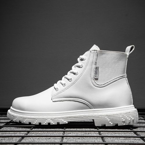 Men's Chelsea Boots Outdoor Cool High Top Shoes Men Casual Shoes Ankle Boots Motorcycle Boots White