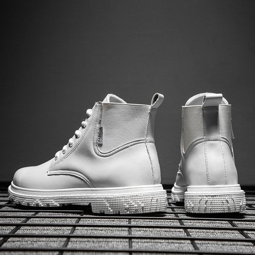 Men's Chelsea Boots Outdoor Cool High Top Shoes Men Casual Shoes Ankle Boots Motorcycle Boots White
