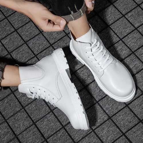 Men's Chelsea Boots Outdoor Cool High Top Shoes Men Casual Shoes Ankle Boots Motorcycle Boots White