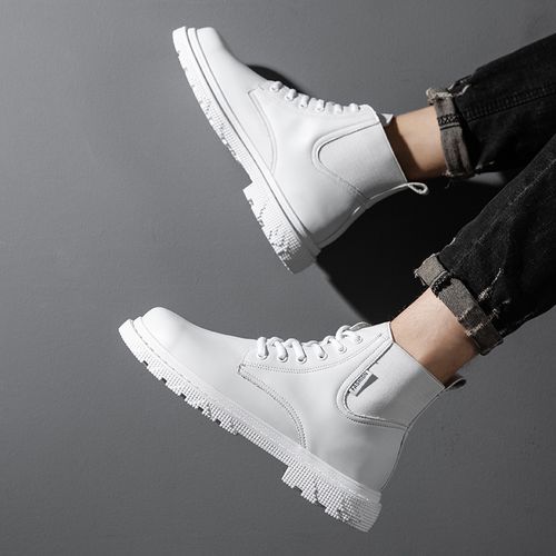 Men's Chelsea Boots Outdoor Cool High Top Shoes Men Casual Shoes Ankle Boots Motorcycle Boots White