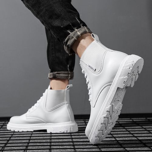 Men's Chelsea Boots Outdoor Cool High Top Shoes Men Casual Shoes Ankle Boots Motorcycle Boots White