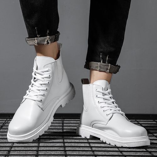 Men's Chelsea Boots Outdoor Cool High Top Shoes Men Casual Shoes Ankle Boots Motorcycle Boots White