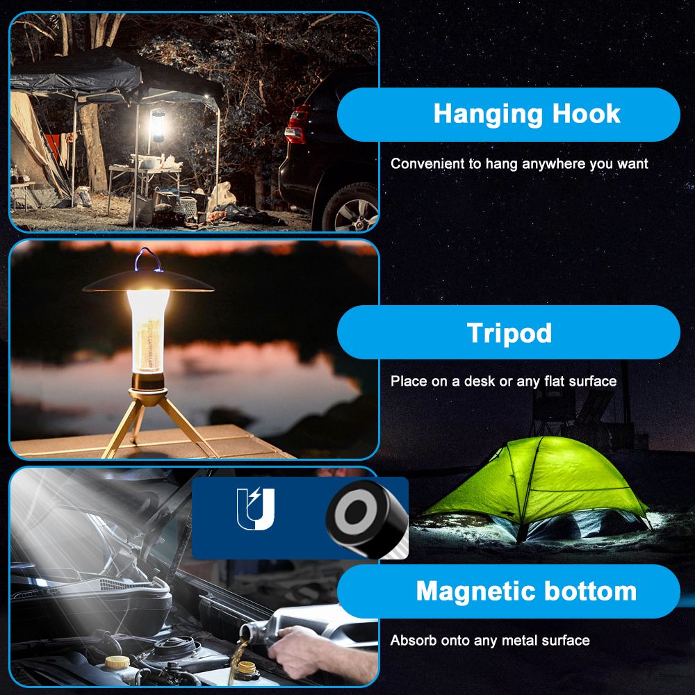 USB Rechargeable Camping Tent Lantern Magnetic Work