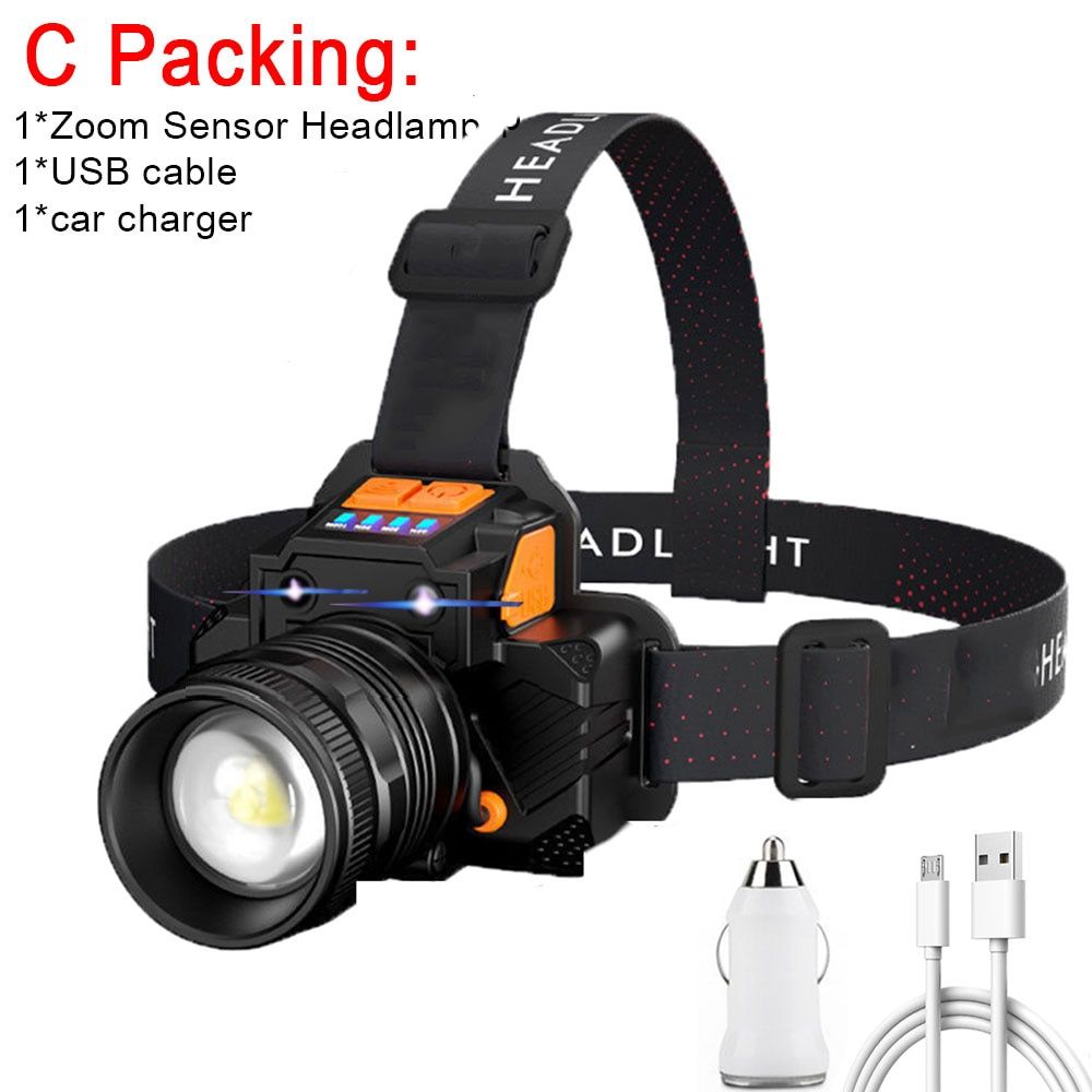 T6 Induction LED Headlight Rechargeable Headlight Flash Head Light Super Bright Torch Light
