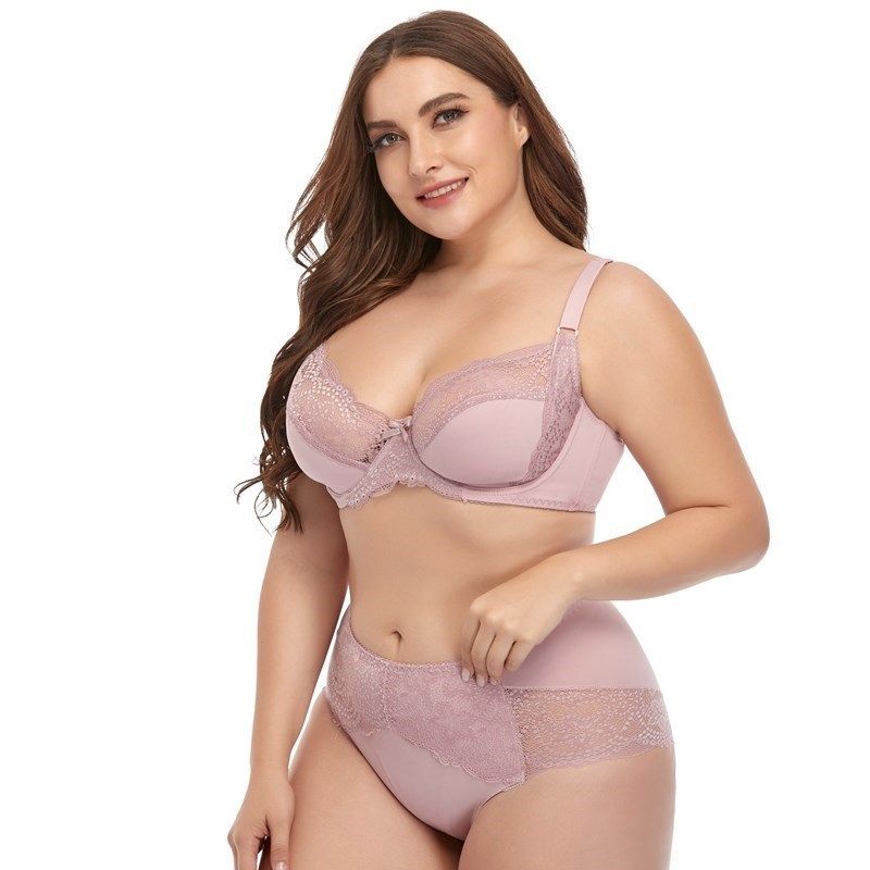 Xiushiren Pink Bra And Brief Set  Large Size 38 40 42 44 46 48 D Cup Women Bra