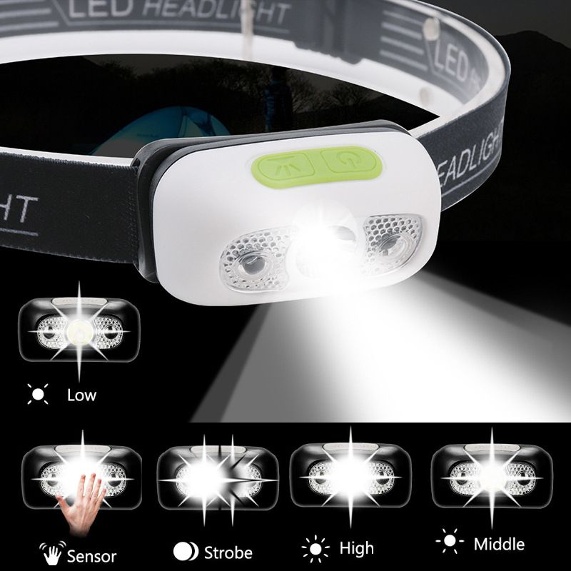 B2No Induction 2PCS  Mini USB Rechargeable LED Headlamp Motion Sensor Headlight Flashlight Portable Camping Fishing Head Light Torch Lantern Lamp