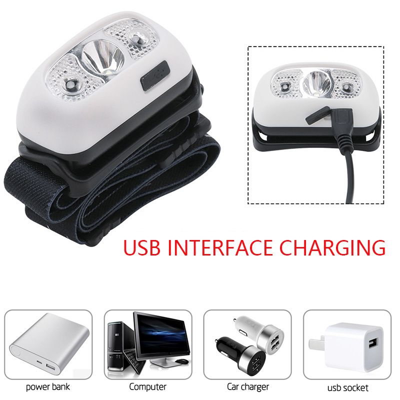 B2No Induction 2PCS  Mini USB Rechargeable LED Headlamp Motion Sensor Headlight Flashlight Portable Camping Fishing Head Light Torch Lantern Lamp