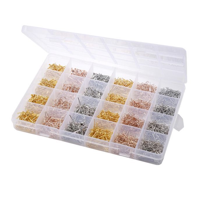 2400pcs Eye Head Pins Kit For Earring Jewelry DIY Craft Dark Color