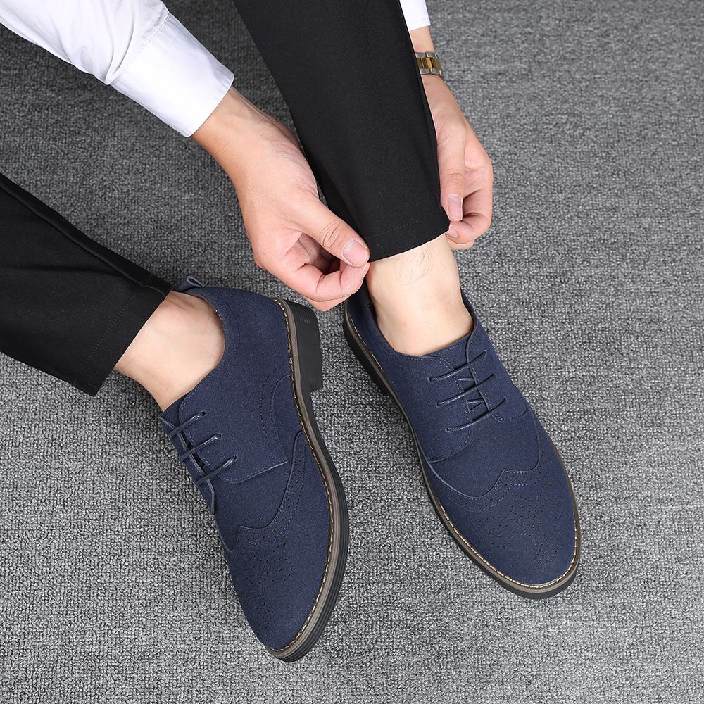 Mens Ankle Low Oxfords Boots Brogue Booties-Blue