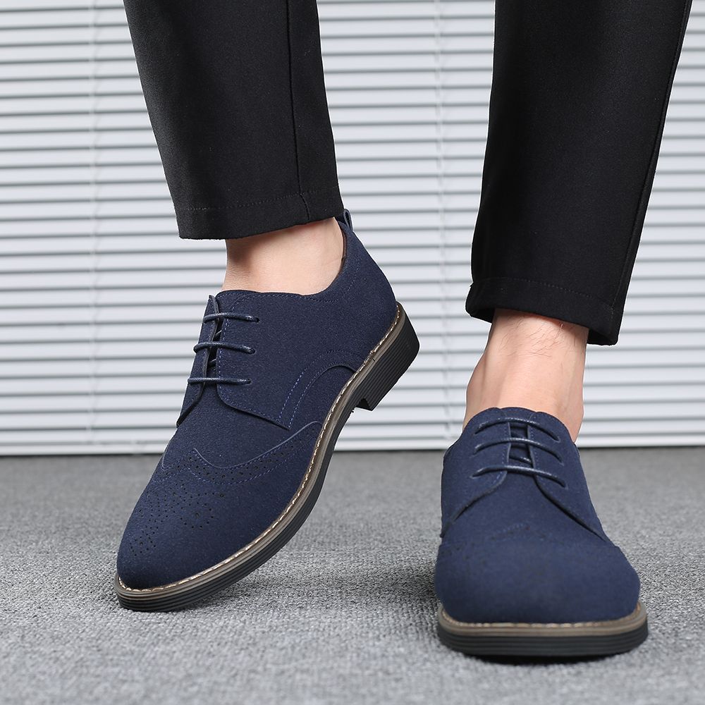Mens Ankle Low Oxfords Boots Brogue Booties-Blue