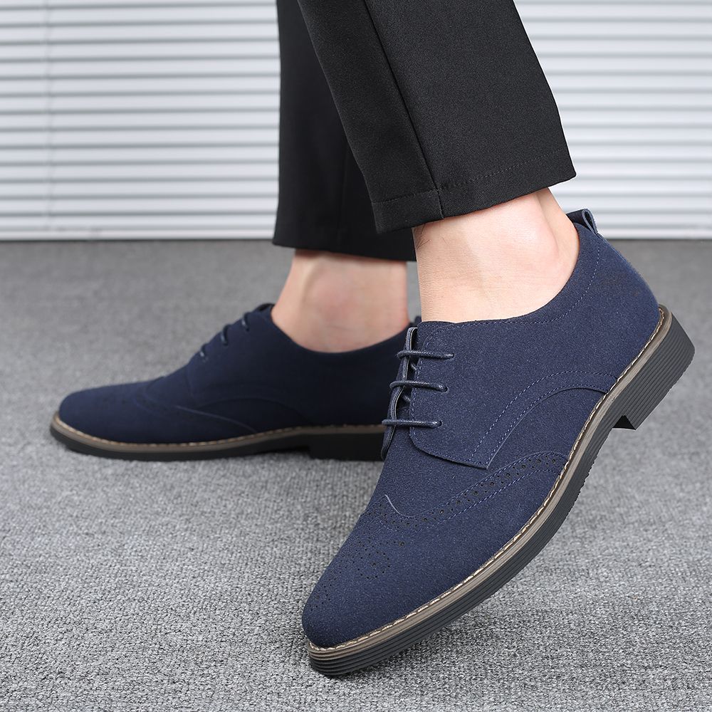 Mens Ankle Low Oxfords Boots Brogue Booties-Blue