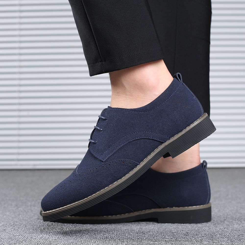 Mens Ankle Low Oxfords Boots Brogue Booties-Blue