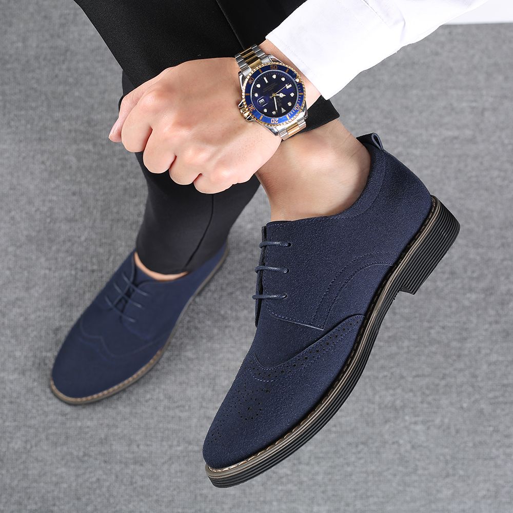 Mens Ankle Low Oxfords Boots Brogue Booties-Blue
