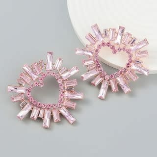 Heart Rhinestone Alloy Earring - Pink