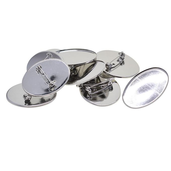 2X 10 Pieces Cabochon Brooch Setting Blanks Oval Brooch Pin Bezel Tray