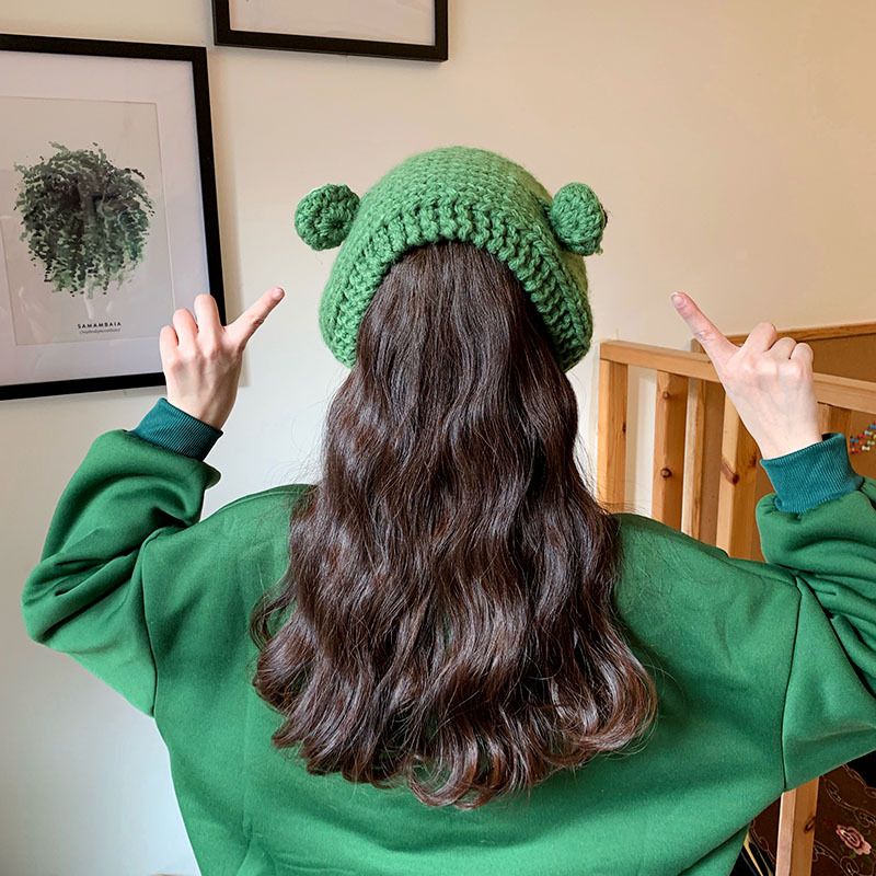 Women Winter Hat Warm Bean Hat Knitted Hat Fashionable And Interesting Frog Hat