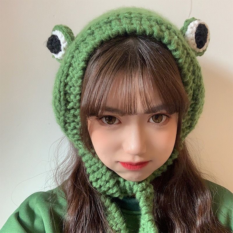 Women Winter Hat Warm Bean Hat Knitted Hat Fashionable And Interesting Frog Hat