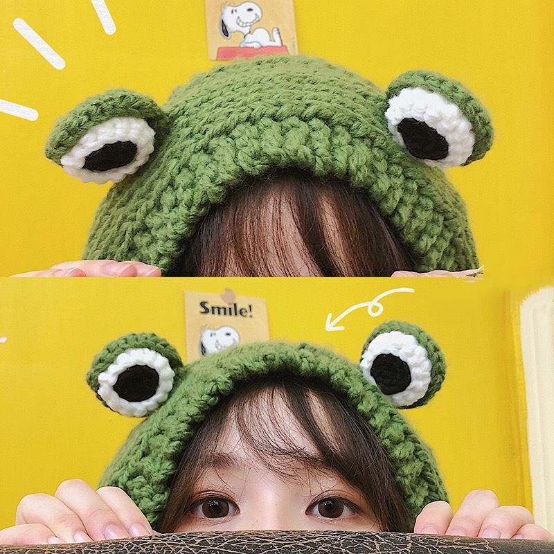 Women Winter Hat Warm Bean Hat Knitted Hat Fashionable And Interesting Frog Hat