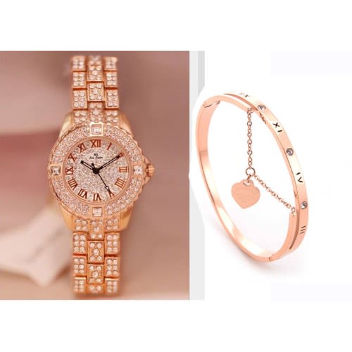Women's Wrist Watch With Free Gift Bracelet-rose Gold