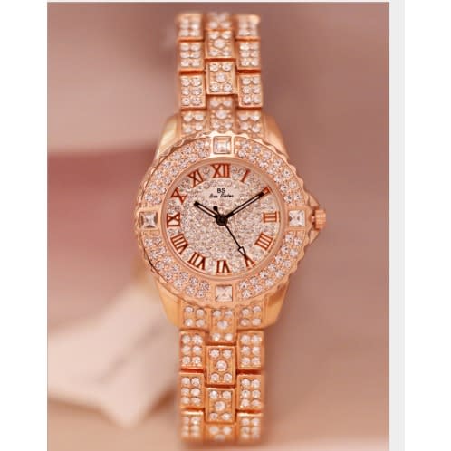 Ladies Studded Rhinestone Wrist Watch - Rose Gold