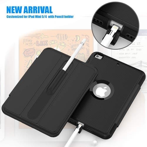 Slim Full-body Shockproof Defender Smart Case With Apple Pencil Holder For Ipad Mini 4/5
