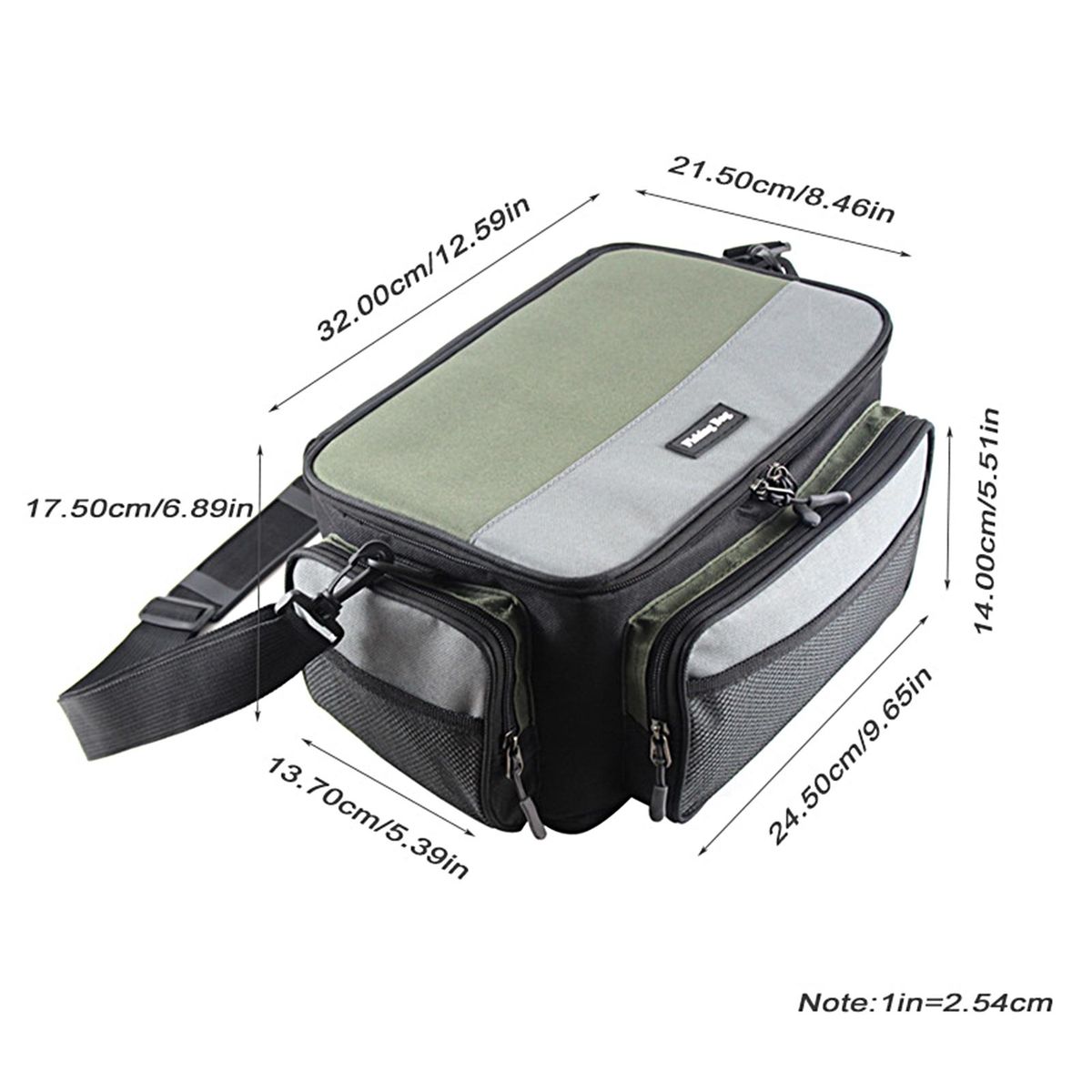 Fishing Shoulder Bag Double Zipper Multi-porpuse Fishing Storage Bag Grey & Green