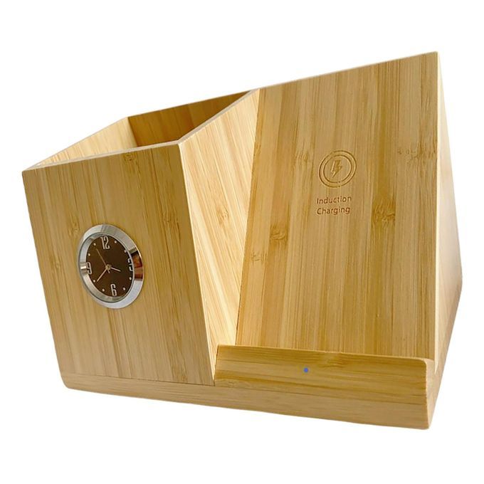 Charger 10W Pen Holder With Clock Durable Stuff Bamboo
