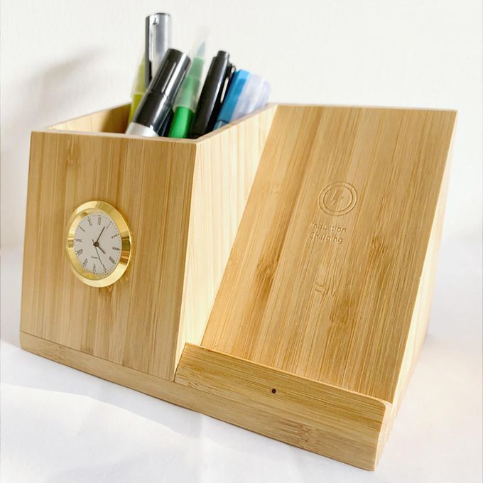 Charger 10W Pen Holder With Clock Durable Stuff Bamboo