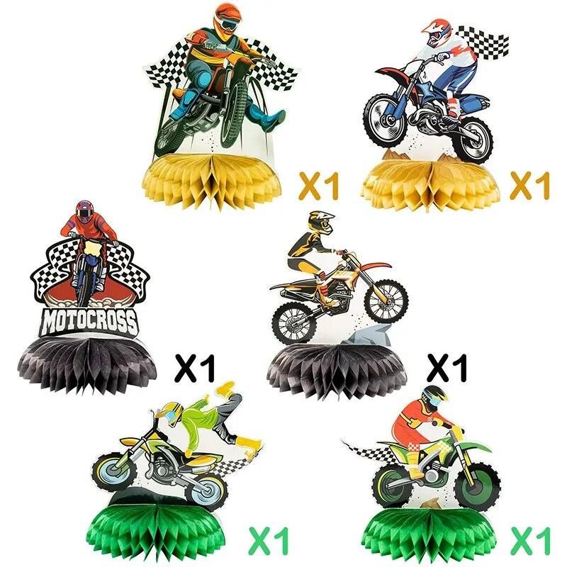 6Pcs Motorcycle Honeycomb Centerpiece Ball Birthday Party Supplies Table Topper For Boys Cool Motorbike Theme Birthday Decor