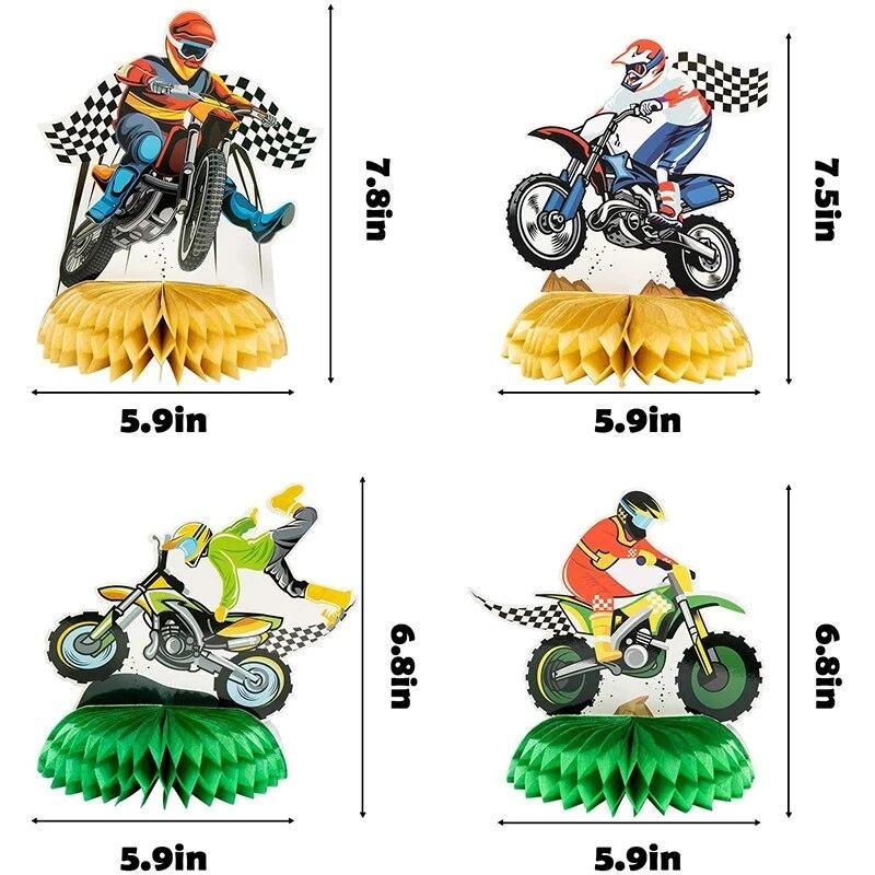 6Pcs Motorcycle Honeycomb Centerpiece Ball Birthday Party Supplies Table Topper For Boys Cool Motorbike Theme Birthday Decor
