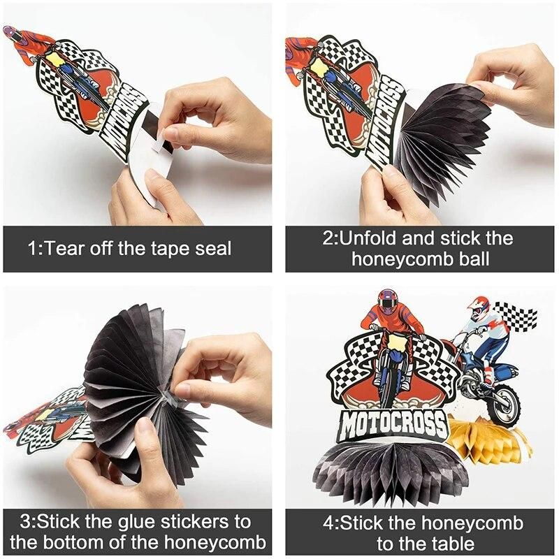 6Pcs Motorcycle Honeycomb Centerpiece Ball Birthday Party Supplies Table Topper For Boys Cool Motorbike Theme Birthday Decor