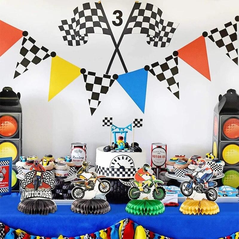 6Pcs Motorcycle Honeycomb Centerpiece Ball Birthday Party Supplies Table Topper For Boys Cool Motorbike Theme Birthday Decor