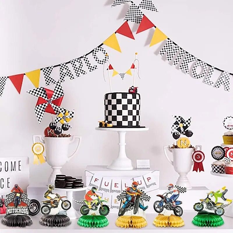 6Pcs Motorcycle Honeycomb Centerpiece Ball Birthday Party Supplies Table Topper For Boys Cool Motorbike Theme Birthday Decor