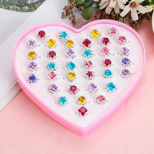 Adjustable Rings In Box Children Kids Jewelry Rings Set With Display Case Girl