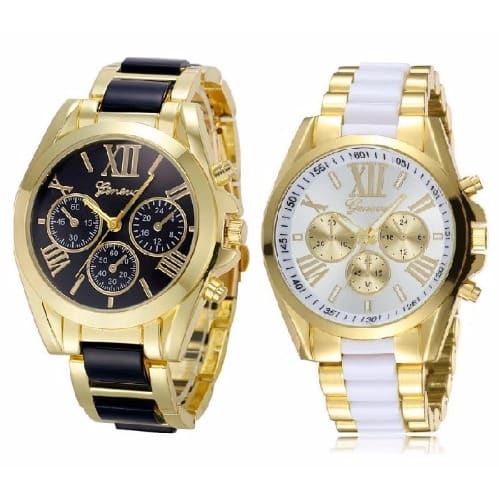 2 In 1 Ladies Matching Outfit Gold Tone Watch - Black & White