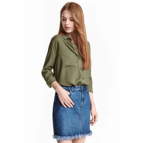 Long Sleeved Viscose Blouse-green