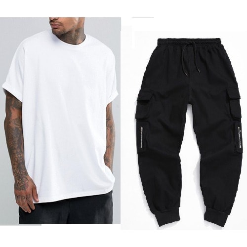 White Oversized Tshirt And 6 Pockets Black Combat Trouser