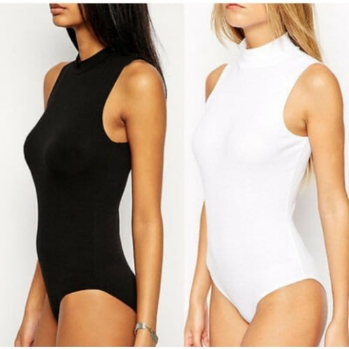Sleeveless Turtleneck Bodysuit - 2 Pieces - Black And White