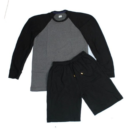 Men's Raglan Long-sleeve Sweatshirt And Plain Black Short