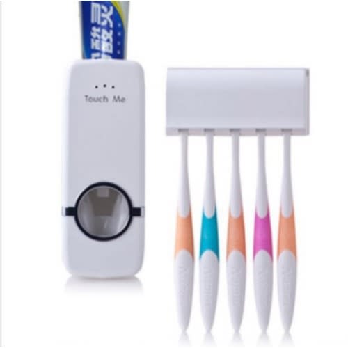 Tooth Paste Dispenser And Toothbrush Holder- White